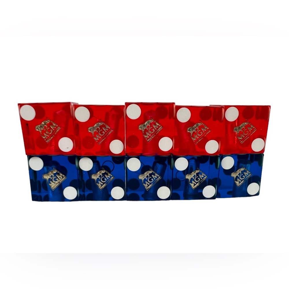 MGM Casino Dice Lot Of 10 Red Blue Cancelled Drilled Translucent Number Vintage